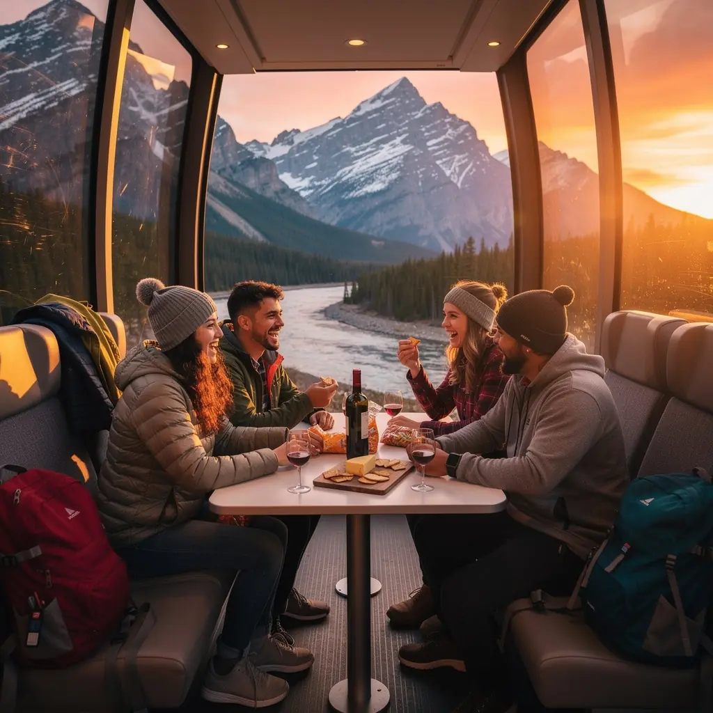 Солнечный день, когда поезд останавливается на живописной станции.