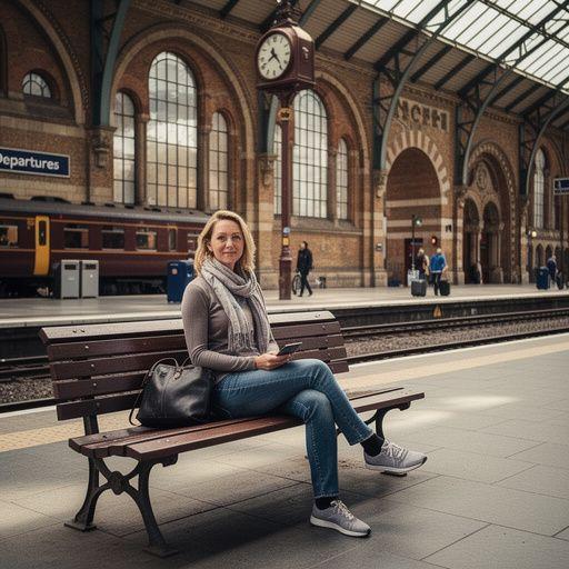 Живописный мост, пересекающий реку, с поездом, проходящим по нему на закате.